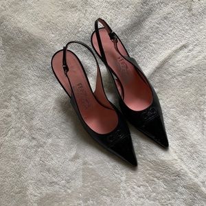 Salvatore Ferragamo Black Leather Sling Back